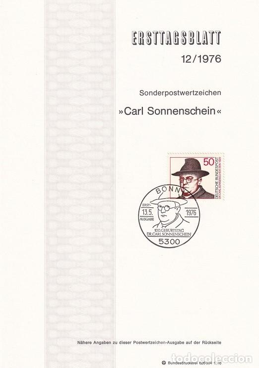 Stamps: Ersttagsblatt 12/1976 Bon / Carl Sonnenschein - Centenario del nacimiento del reformador cat&oacute;lico ..