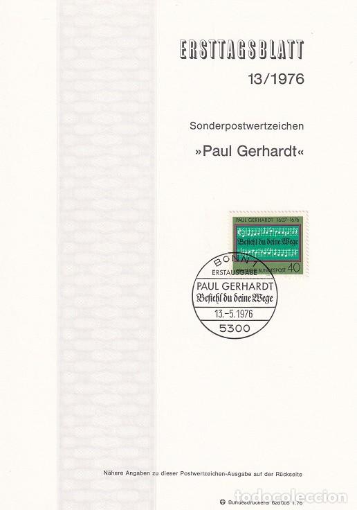 Briefmarken: Ersttagsblatt 13/1976 Bon / Paul Gerhardt - 300 Aniv. de la muerte del compositor de himnos Paul G..