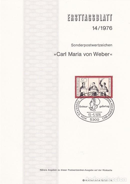 Selos: Ersttagsblatt 14/1976 Bon / Carl Maria von Weber - 150 Aniv. de la muerte del compositor Carl Mari..