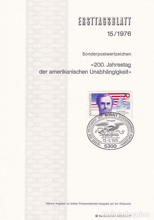 Briefmarken: Ersttagsblatt 15/1976 Bon / 200 Jahrestag der amerikanischen Unabh&auml;ngigkeit - 200 Aniv. independen..