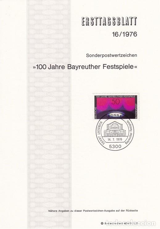 Briefmarken: Ersttagsblatt 16/1976 Bon / 100 Jahre Bayreuther Festspiele - Centenario del festival de Bayreuth
