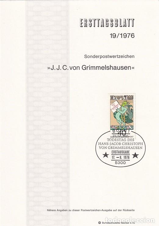 Briefmarken: Ersttagsblatt 19/1976 Bon / J.J.C. von Grimmelshausen - 200 Aniv. muerte del escritor H. J. C Grim..