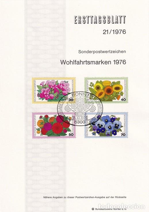 Briefmarken: Ersttagsblatt 21/1976 Bon / Wohlfahrtsmarken 1976 - Flora &middot; Flor paniculada &middot; Cal&eacute;ndula &middot; Rosa m&iacute;s..