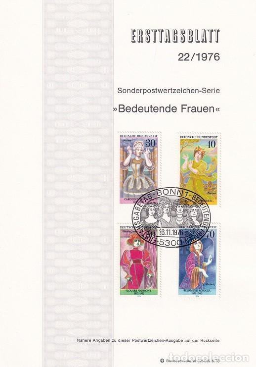 Briefmarken: Ersttagsblatt 22/1976 Bon / Bedeutende Frauen - Actrices &middot; Carolina Neuber 1697-1760 &middot; Sophie Schr..