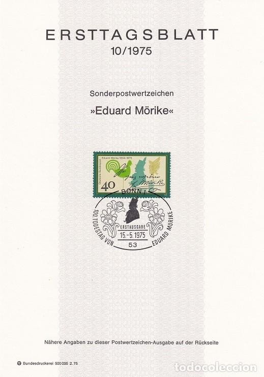 Timbres: Ersttagsblatt 10/1975 Bon / 100 Todestag von Eduard M&ouml;rike - Centenario de la muerte del poeta y p..