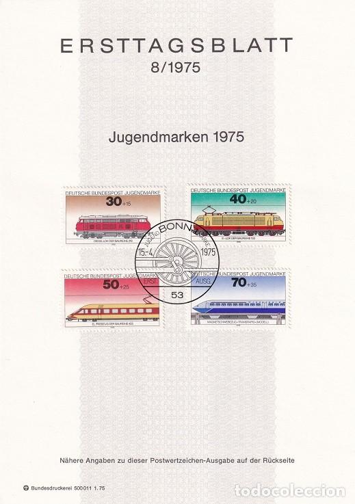 Timbres: Ersttagsblatt 8/1975 Bon / Jugendmarken 1975 - Pro Juventud Trenes &middot; Diesel 218 &middot; E - Lok 103 &middot; A ..