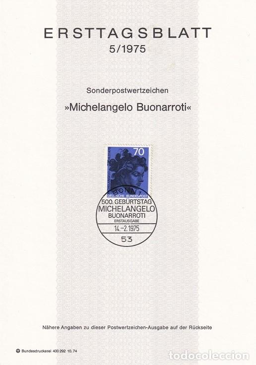 Timbres: Ersttagsblatt 5/1975 Bon / Michelangelo Buonarroti - 500 Aniv. nacimiento Miguel &Aacute;ngel Buonarroti