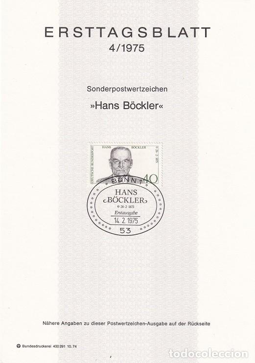 Timbres: Ersttagsblatt 4/1975 Bon 1975 / Hans B&ouml;ckler - 100 Aniv. nacimiento Hans B&ouml;ckler 1.875-1951 L&iacute;der...