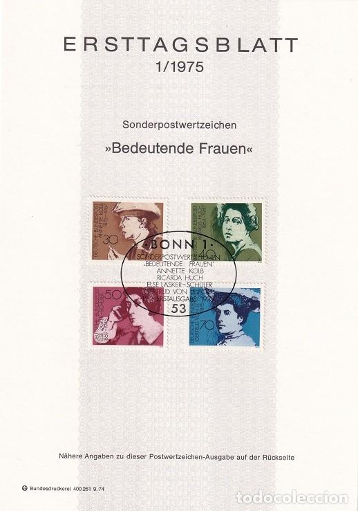 Francobolli: Ersttagsblatt 1/1975 Bon / Bedeutende Frauen - Personajes famosos Escritoras &middot; Annette Kolb 1870-...