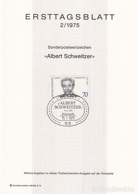 Francobolli: Ersttagsblatt 2/1975 Bon / Albert Schweitzer - Centenario del nacimiento del m&eacute;dico misionero Dr. ..
