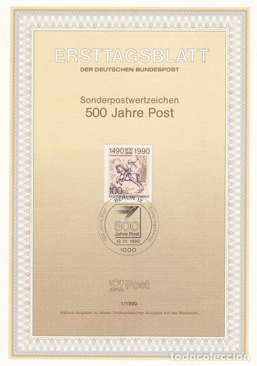 Sellos: Ersttagsblatt 1/1990 Berl&iacute;n - V Centenario rutas postales europeas &middot; El Correo a caballo , A. Durero