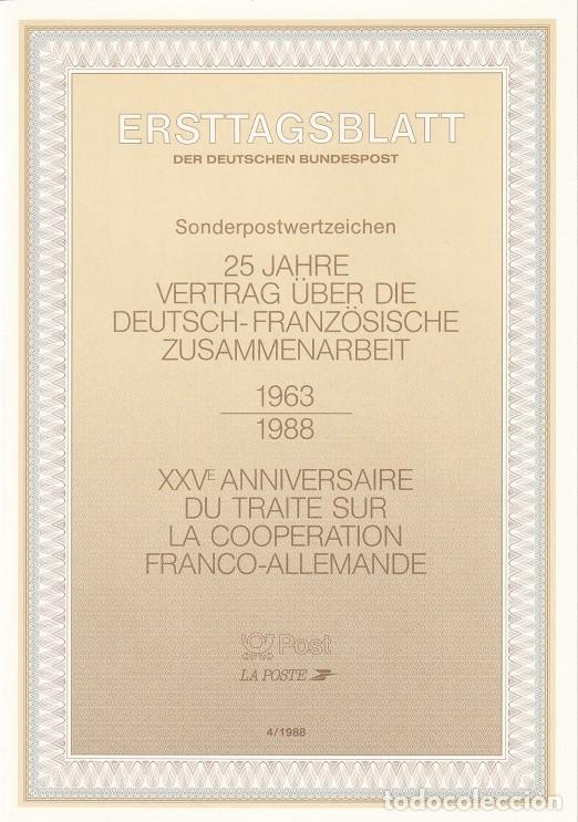 Briefmarken: Ersttagsblatt 4/1988 Bon / 25 Jahre vertrag &uuml;ber die deutsch-franz&ouml;sische zusammenarbeit - Conjunt..