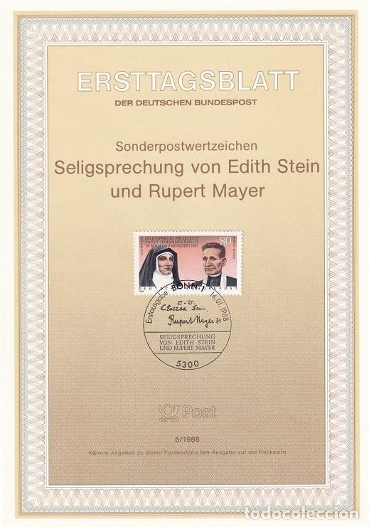 Briefmarken: Ersttagsblatt 5/1988 Bon / Seligsprechung von Edith Stein und Rupert Mayer - Declaraci&oacute;n sagrada d..