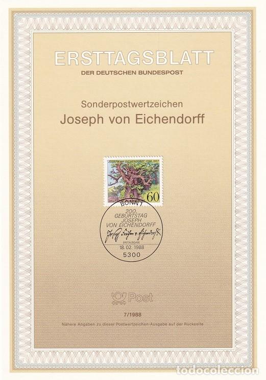 Briefmarken: Ersttagsblatt 7/1988 Bon / Joseph von Eichendorff - Bicentenario del nacimiento del poeta Joseph v..