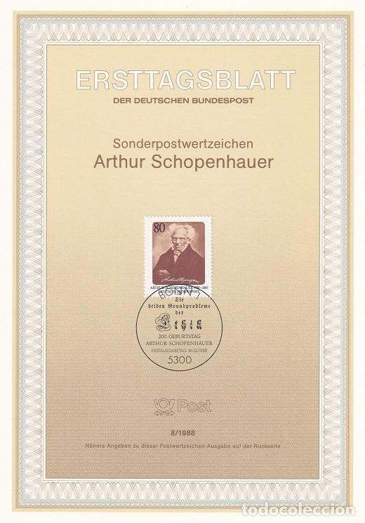 Briefmarken: Ersttagsblatt 8/1988 Bon / Arthur Schopenhauer - Bicentenario del nacimiento del fil&oacute;sofo Arthur S..
