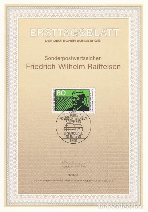 Briefmarken: Ersttagsblatt 9/1988 Bon / Friedrich Wilhelm Raiffeisen - Centenario de la muerte del economista F..