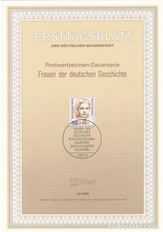 Briefmarken: Ersttagsblatt 10/1988 Bon - Mujeres famosas Paula Modersohn - Becker pintora 1876-1907