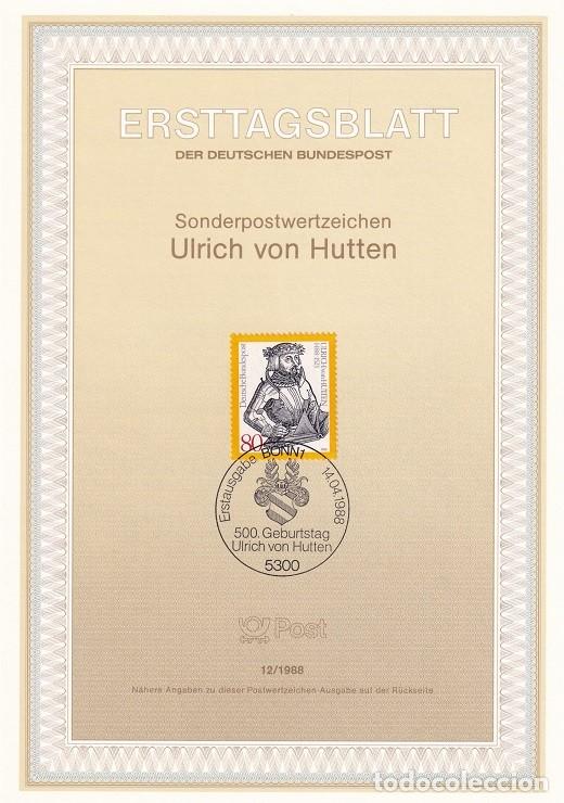 Timbres: Ersttagsblatt 12/1988 Bon - V Centenario del nacimiento del humanista Ulrich von Hutten 1488-1523