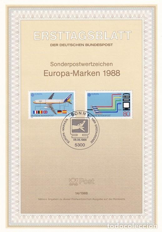 Sellos: Ersttagsblatt 14/1988 Bon - Emisi&oacute;n Europa Transportes y comunicaciones Airbus A320 Sistema integr..
