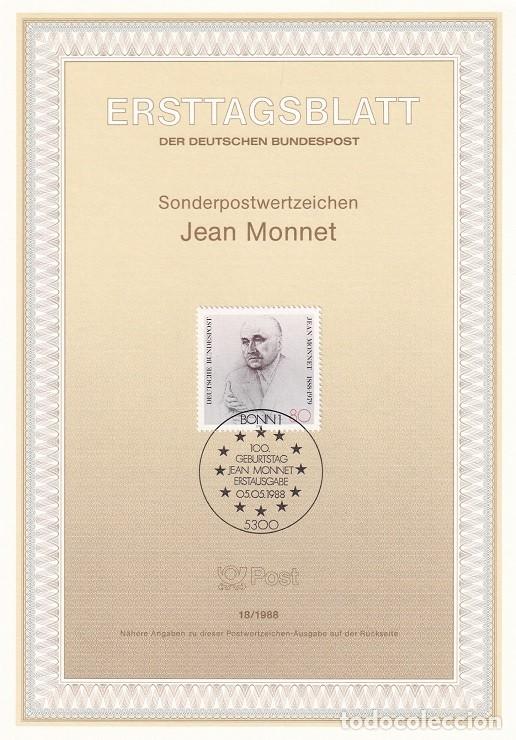 Sellos: Ersttagsblatt 18/1988 Bon / Jean Monnet - Centenario del nacimiento del estadista franc&eacute;s Jean Mon..