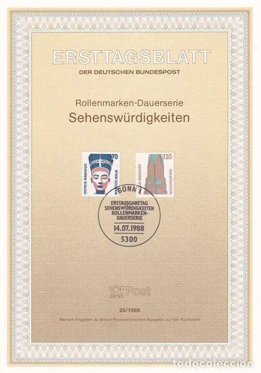 Sellos: Ersttagsblatt 20/1988 Bon - Serie b&aacute;sica Turismo : Busto de Nefertiti y Catedral de San Pedro