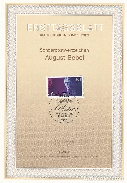 Sellos: Ersttagsblatt 25/1988 Bon - 75 Aniversario muerte de August Bebel fundador partido socialdem&oacute;crata