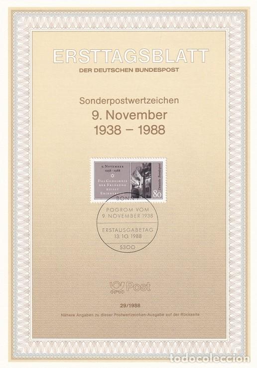 Sellos: Ersttagsblatt 29/1988 Bon - 50 Aniversario noche de los cristales rotos &middot; Recordar es el secreto d..