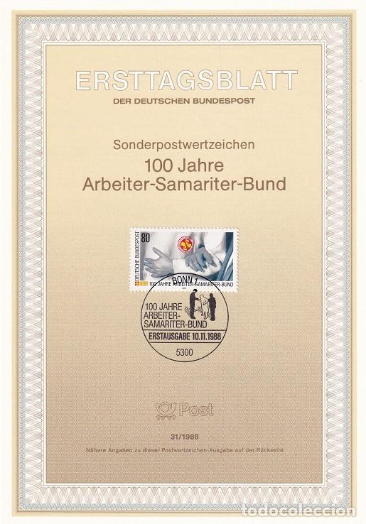Sellos: Ersttagsblatt 31/1988 Bon - Centenario de la primera asociaci&oacute;n de ayuda - 100 Jahre Arbeiter-Sama..