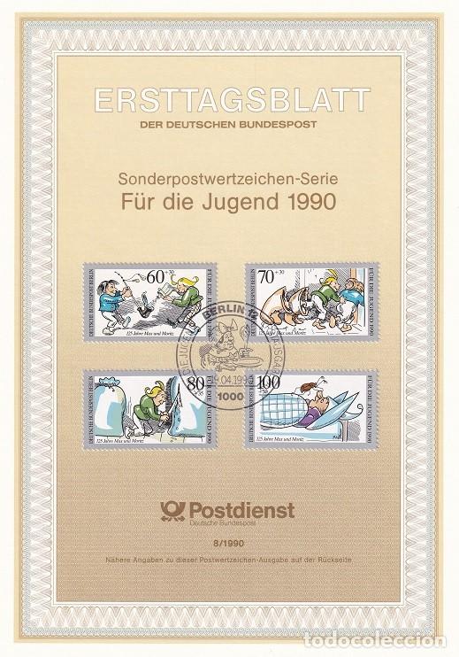 Sellos: Ersttagsblatt 8/1990 Berl&iacute;n / F&uuml;r die Jugend 1990 - Pro juventud &middot; 125 Aniv. de la publicaci&oacute;n del..