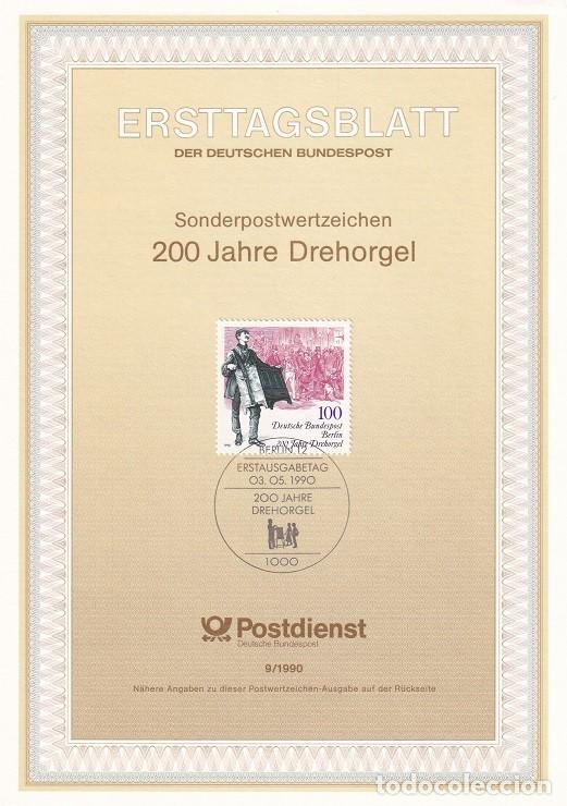 Sellos: Ersttagsblatt 9/1990 Berl&iacute;n / 200 Jahre Drehorgel - Bicentenario del organillo &middot; M&uacute;sica