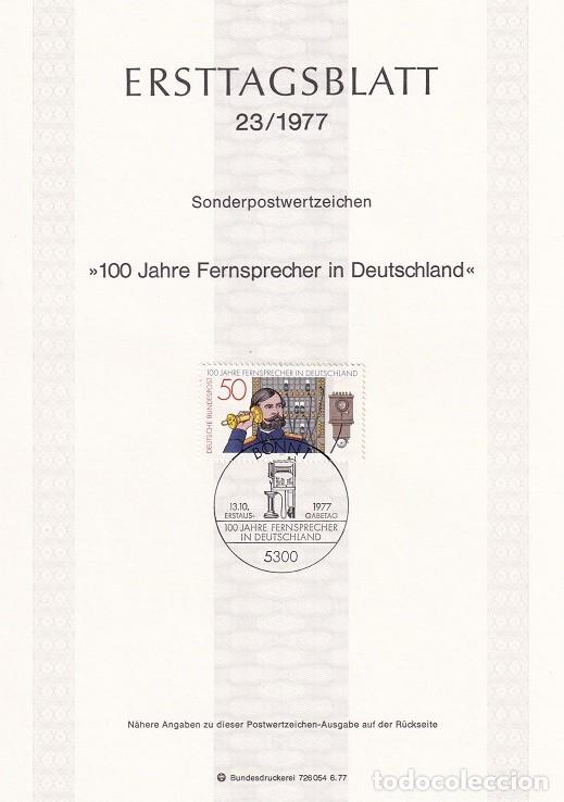 Sellos: Ersttagsblatt 23/1977 Bon / 100 Jahre Fernsprecher in Deutschland - Centenario tel&eacute;fono en Alemania
