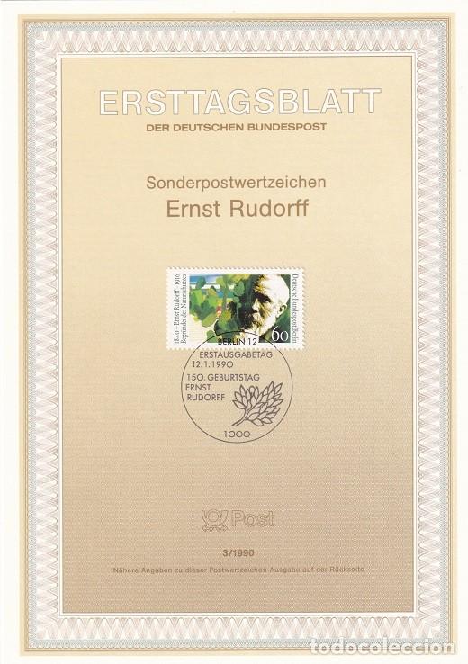 Francobolli: Ersttagsblatt 3/1990 Berl&iacute;n - 150 Aniv. nacimiento Ernst Rudorff , fondo mund. protecci&oacute;n naturaleza
