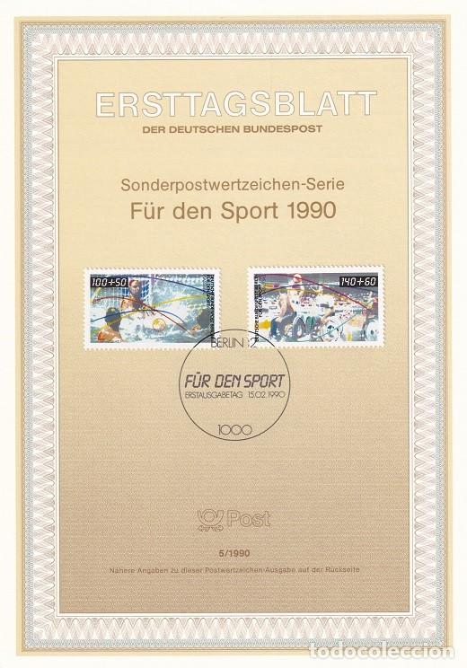 Stamps: Ersttagsblatt 5/1990 Berl&iacute;n - Deporte: Waterpolo y Baloncesto en silla de ruedas F&uuml;r den Sport 1990