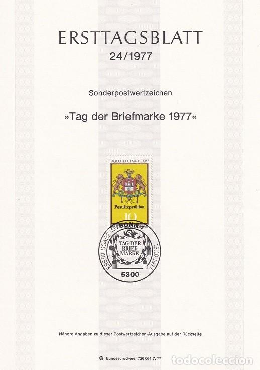 Francobolli: Ersttagsblatt 24/1977 Bon / Tag der Briefmarke 1977 - D&iacute;a del sello &middot; Escudo del correo de Hamburg..
