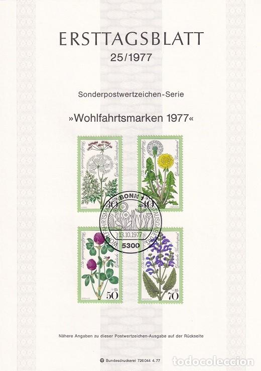 Francobolli: Ersttagsblatt 25/1977 Bon / Wohlfahrtsmarken 1977 - Flora &middot; Alcaravea &middot; Diente de le&oacute;n &middot; Tr&eacute;bol ro..