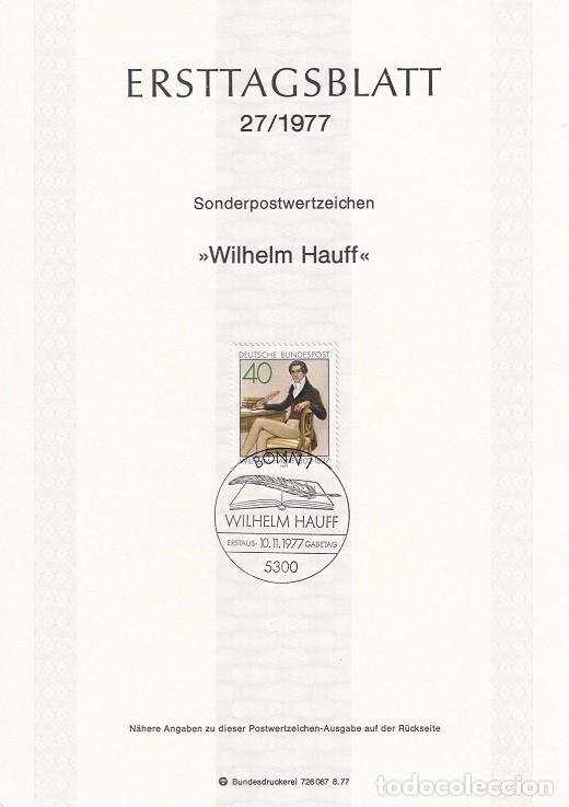 Stamps: Ersttagsblatt 27/1977 Bon / Wilhelm Hauff - Centenario de la muerte del fabulista Wilhelm Hauff 18..