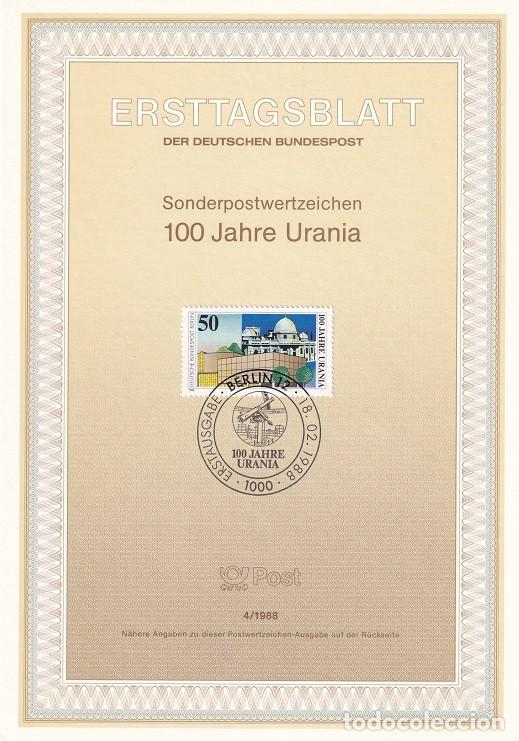 Stamps: Ersttagsblatt 4/1988 Berl&iacute;n / 100 Jahre Urania - Centenario del instituto Urania para la educaci&oacute;n..