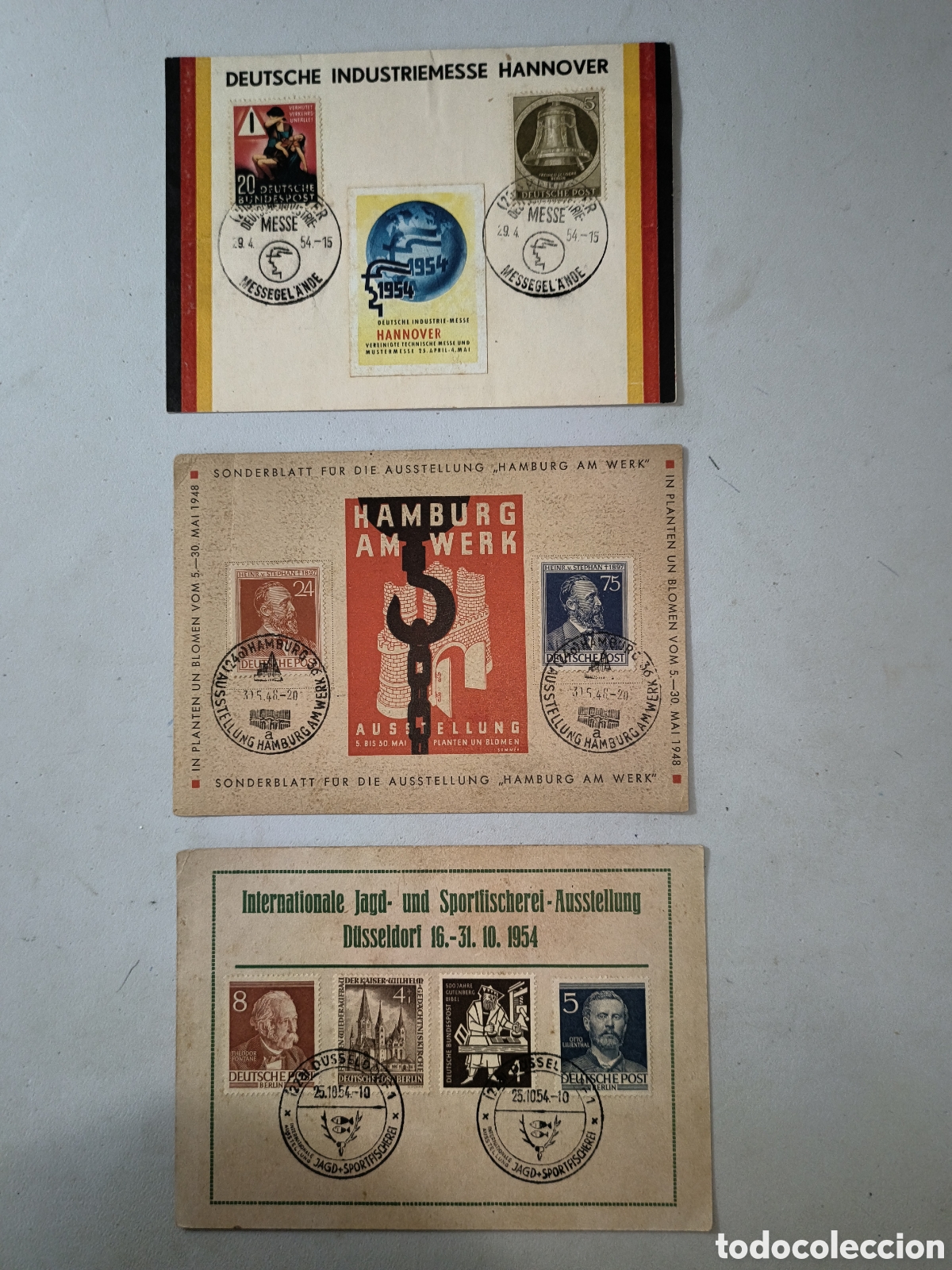 Selos: Alemania,lote 3 tarjetas conmemorativas ,decada 1950
