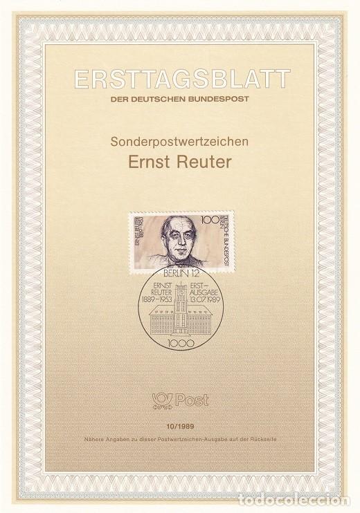 Selos: Ersttagsblatt 10/1989 Berl&iacute;n - Centenario del nacimiento del pol&iacute;tico Ernst Reuter 1889-1953