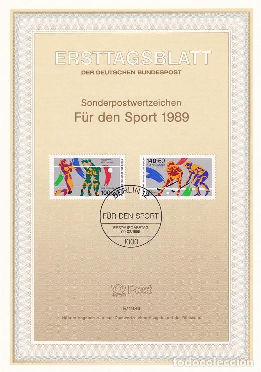 Stamps: Ersttagsblatt 5/1989 Berl&iacute;n - Deporte &middot; Voleibol &middot; Hockey hierba - F&uuml;r den Sport 1989