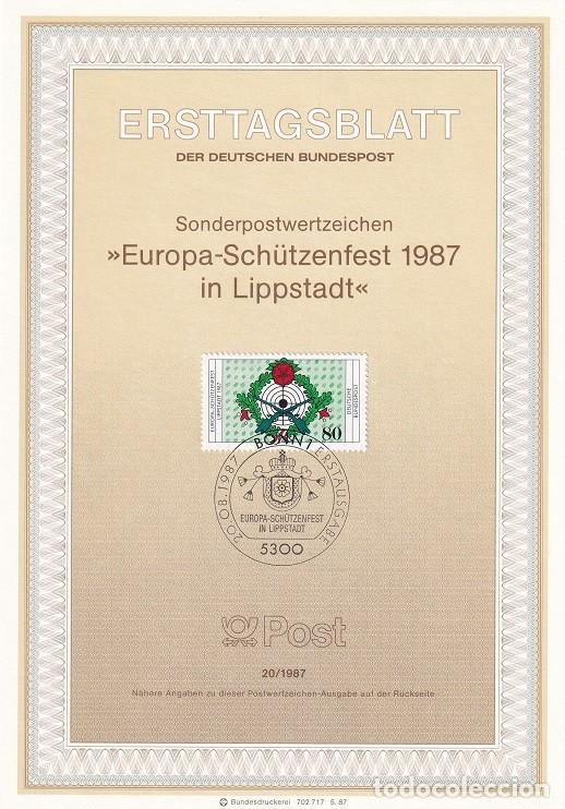 Stamps: Ersttagsblatt 20/1987 Alemania - Festival del club europeo del rifle Lippstadt - Europa-Sch&uuml;tzenfest