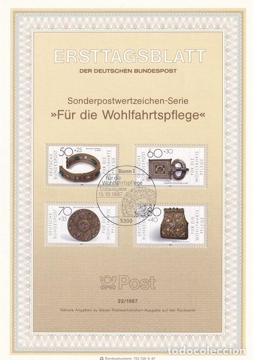 Stamps: Ersttagsblatt 22/1987 Alemania - Pro juventud Joyer&iacute;a : Brazalete romano &middot; Hebilla de cintur&oacute;n g&oacute;t..