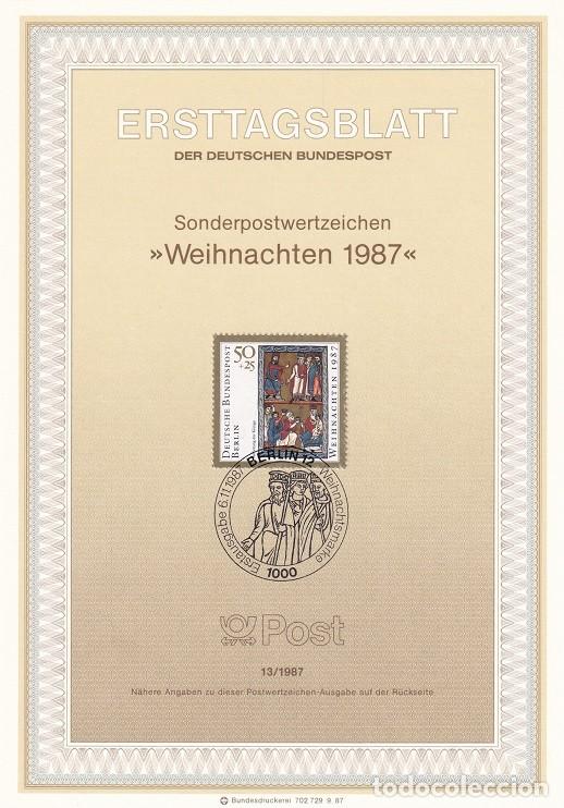 Selos: Ersttagsblatt 13/1987 Berl&iacute;n - Nacimiento &middot; Libro de salmos s. XIII - Weihnachten 1987