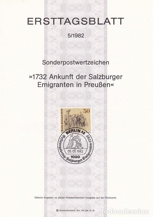 Francobolli: Ersttagsblatt 5/1982 Berl&iacute;n / 1732 Ankunft der Salzburger Emigranten in Preussen - Aniversario de ..