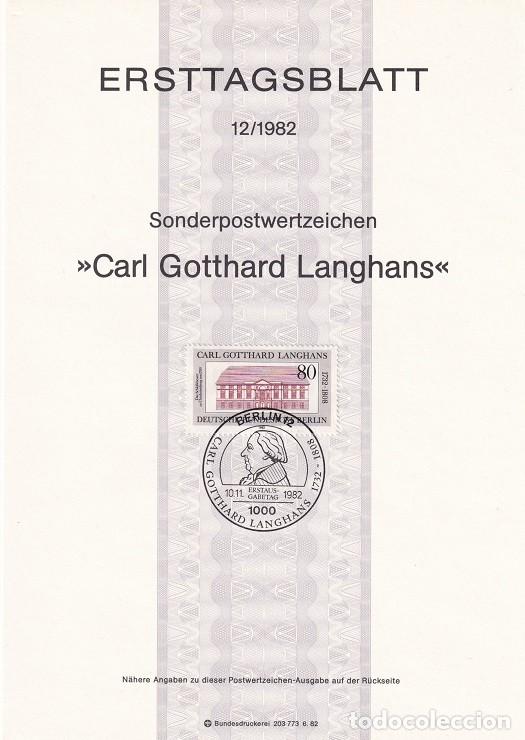 Francobolli: Ersttagsblatt 12/1982 Berl&iacute;n - 250 Aniversario nacimiento del arquitecto Carl Gotthard Langhans