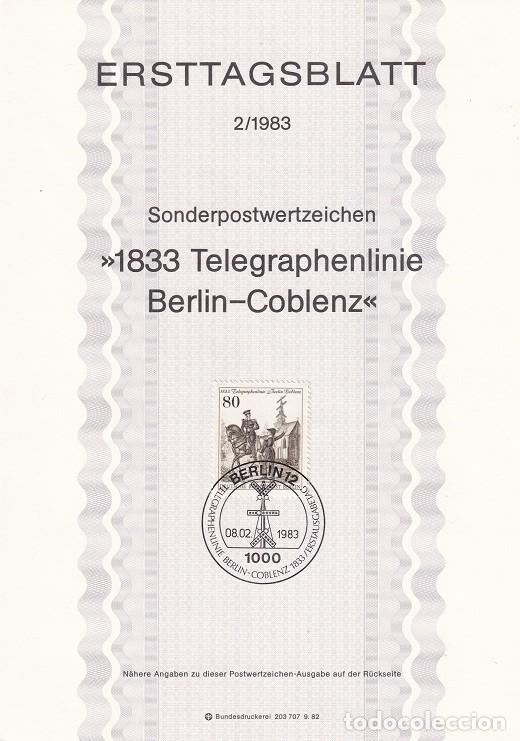 Selos: Ersttagsblatt 2/1983 Berl&iacute;n / 1833 Telegraphenlinie Berlin-Coblenz - 150 Aniv. de la l&iacute;nea telegr&aacute;..