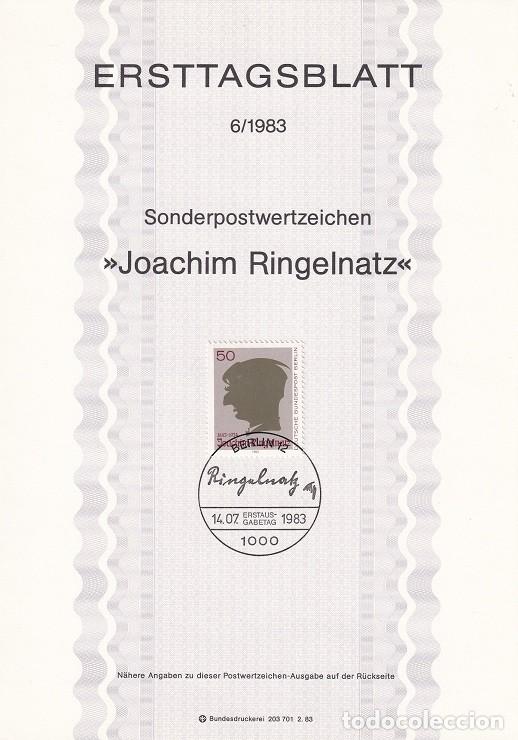 Stamps: Ersttagsblatt 6/1983 Berl&iacute;n / Joachim Ringelnatz - Centenario del nacimiento del escritor y pintor..