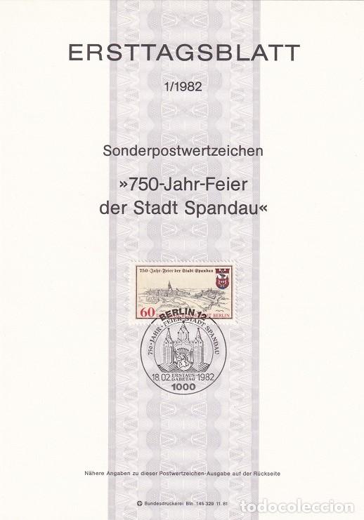Selos: Ersttagsblatt 1/1982 Berl&iacute;n / 750 Jahr-Feier der Stadt Spandau - 750 Aniv de la fundaci&oacute;n de Spandau