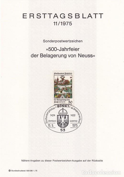 Selos: Ersttagsblatt 11/1975 Bon / 500 Jahrfeier der Belagerung von Neuss - 500 Aniv. del asedio de Neuss..