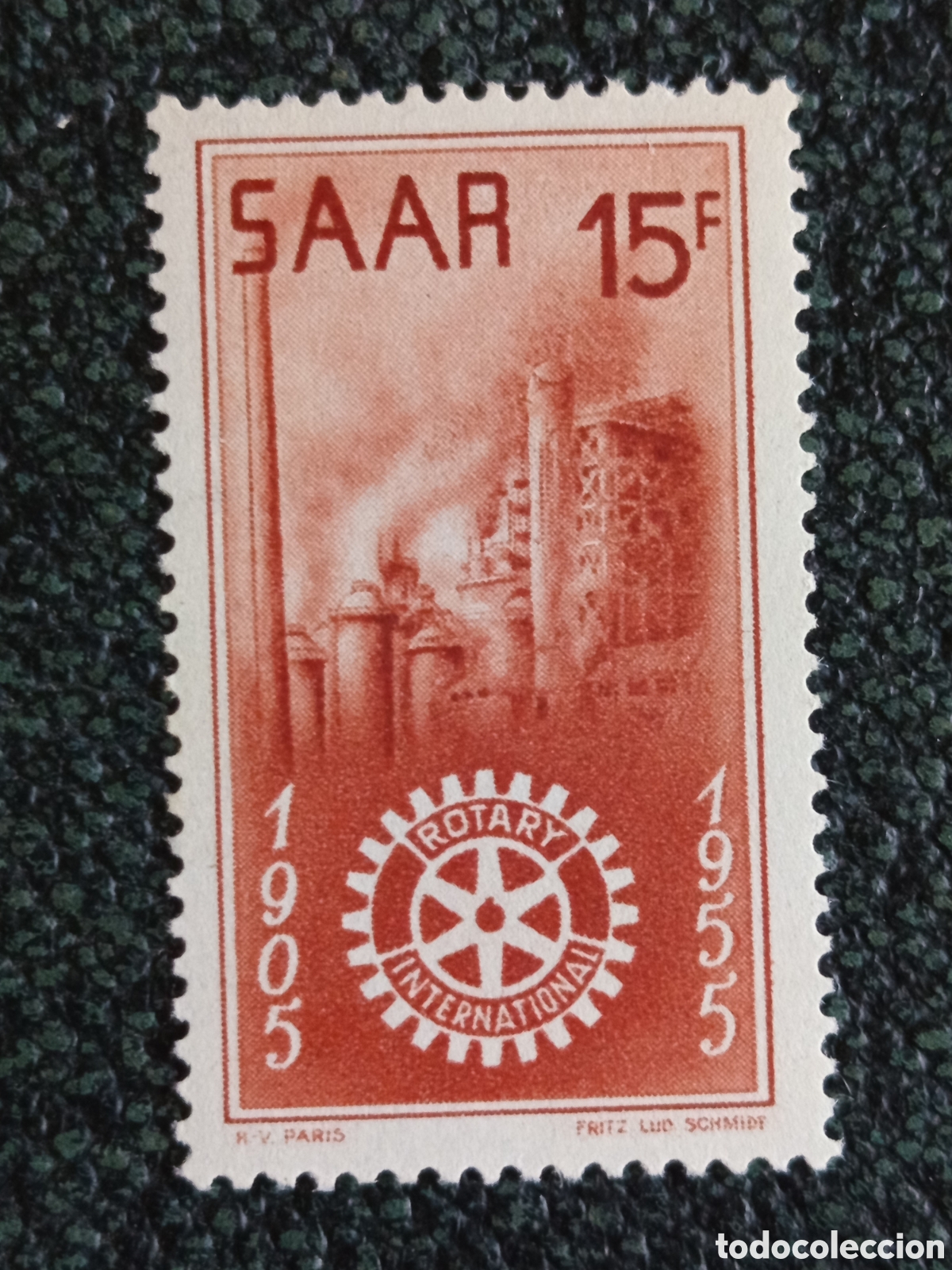 Briefmarken: Sello Sarre Saar 1955 Cincuentenario Rotary International 15F MNH Michel 358